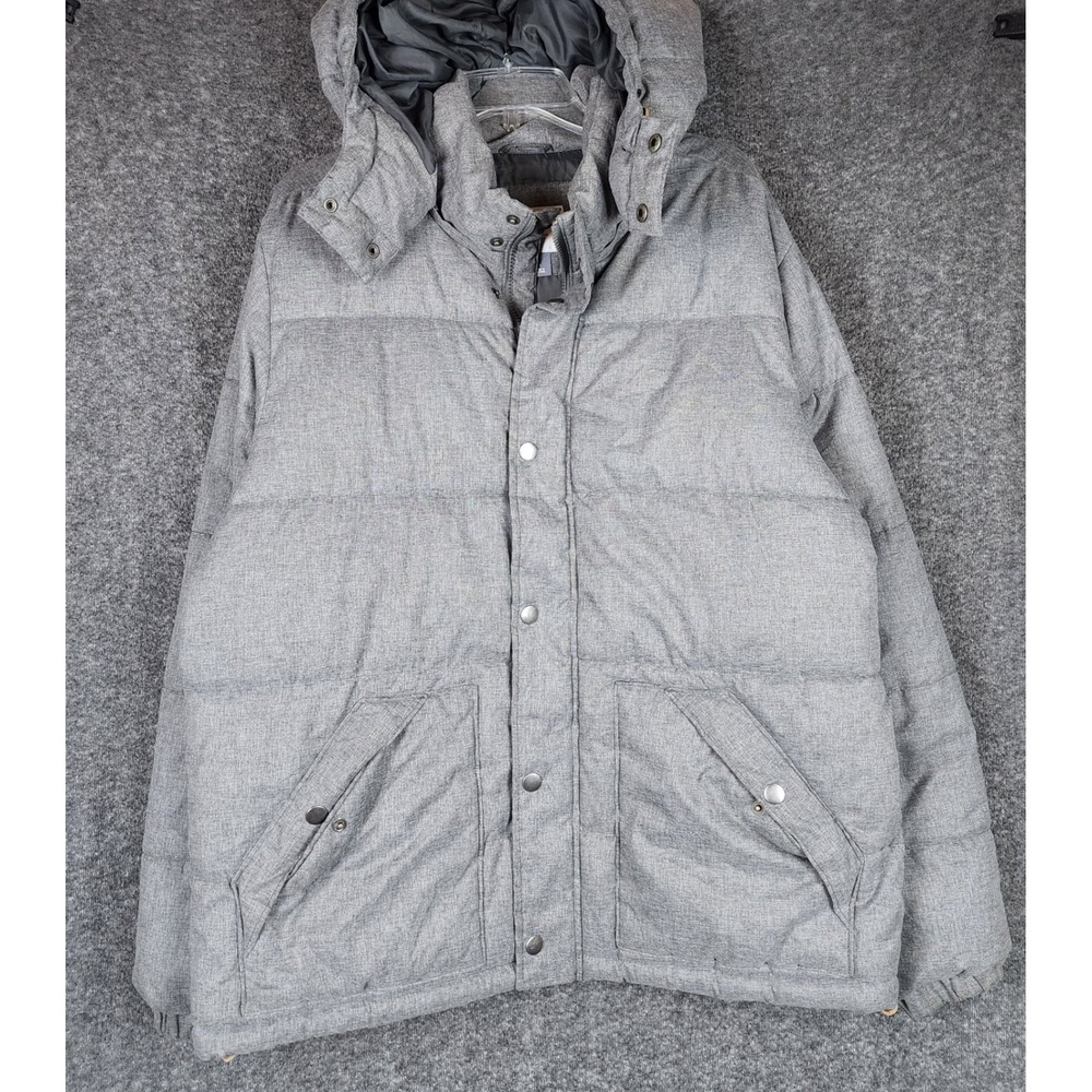 Old Navy Puffer Jacket Mens L Heathered Removable Hood Quilted Zip Snap GOOD